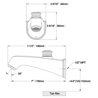 TOTO Keane Polished Chrome Wall Mounted Tub Spout With Diverter
