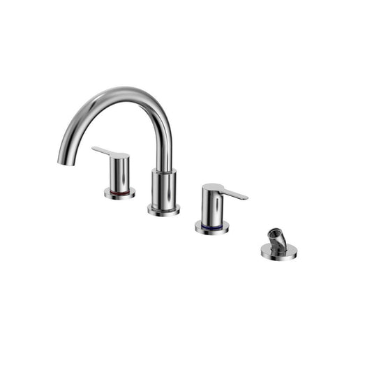 TOTO LB Polished Chrome Double-Handle Deck-Mounted Roman Tub Filler With Handshower Outlet