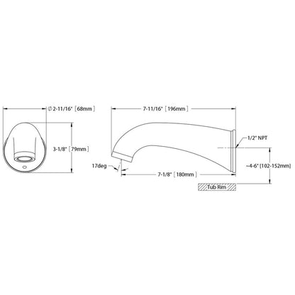 TOTO Silas Brushed Nickel Wall-Mounted Tub Spout Without Diverter