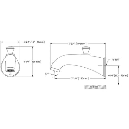 TOTO Silas Polished Chrome Wall-Mounted Tub Spout With Diverter