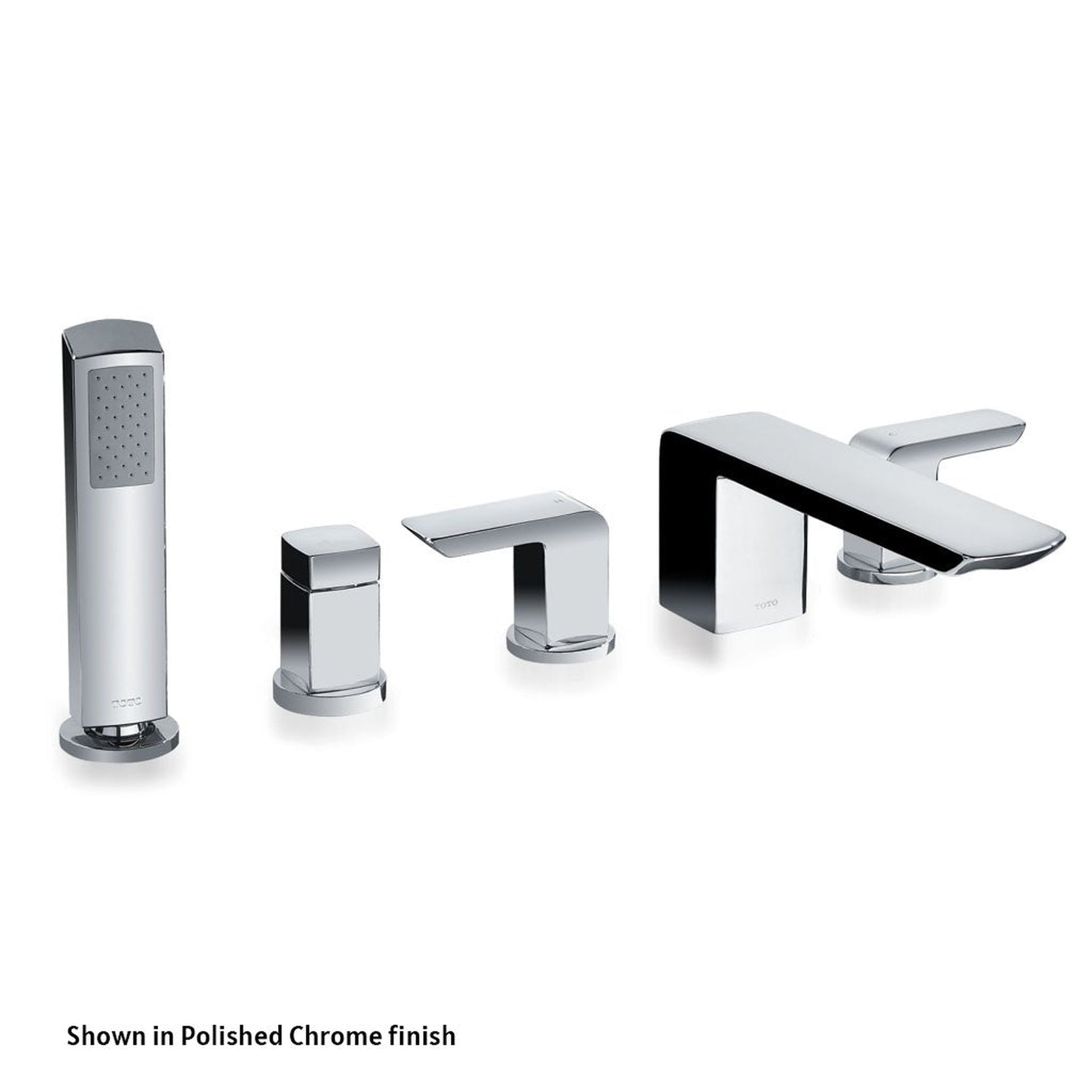 TOTO Soiree Brushed Nickel Double Handle Deck-Mounted Roman Tub Filler With Single Function Hand Shower And Diverter