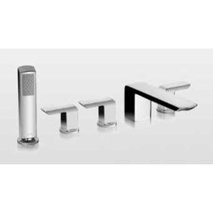 TOTO Soiree Polished Chrome Double Handle Deck-Mounted Roman Tub Filler With Lever Handles And Hand Shower