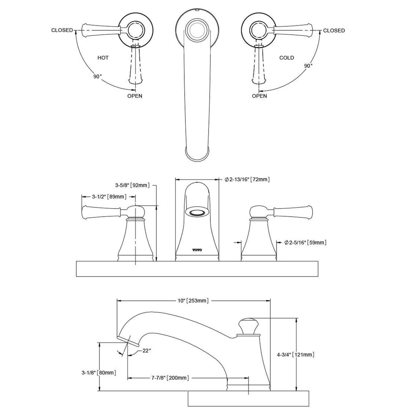 TOTO Vivian Polished Chrome Double Handle Deck-Mounted Roman Tub Faucet Trim With Diverter