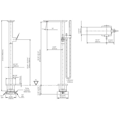 TOTO ZL Polished Chrome Modern Freestanding Tub Filler With Handshower