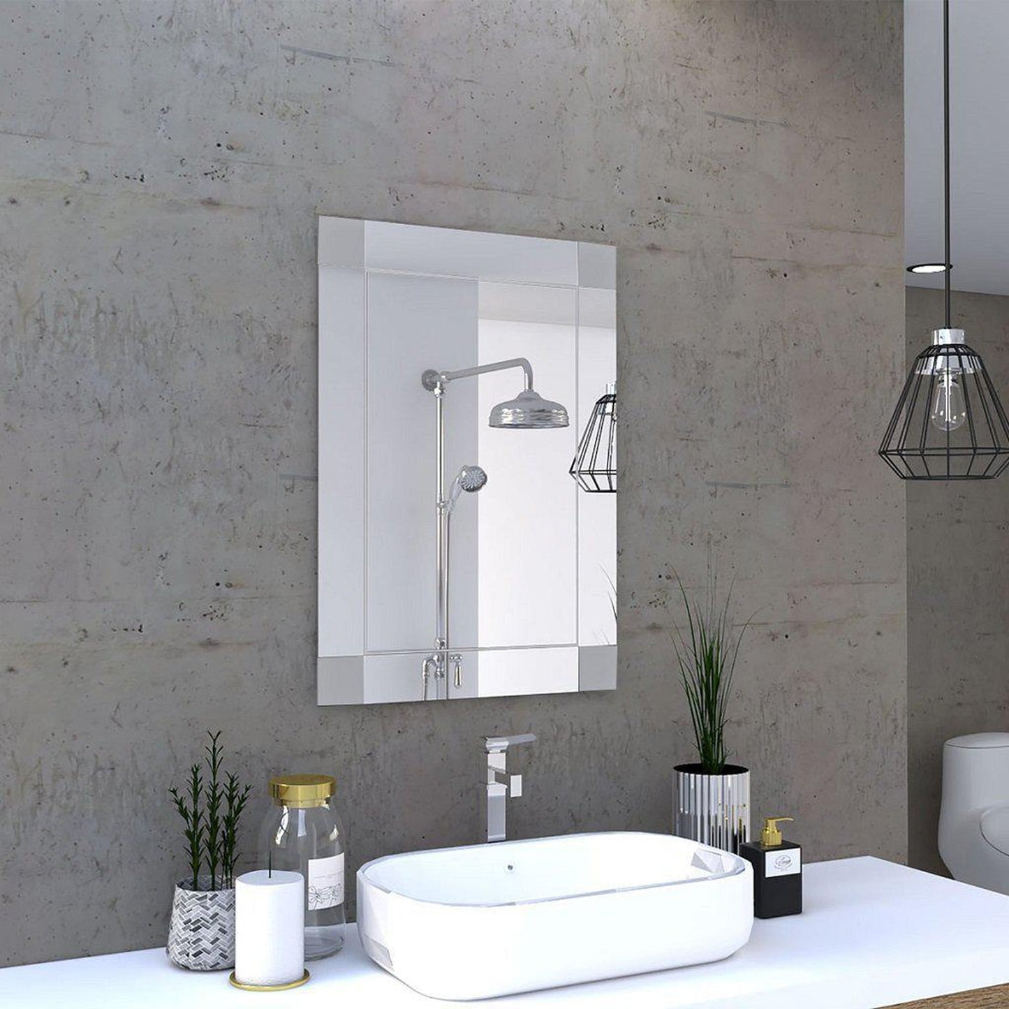 TUHOME Flektar Genova 20" x 28" Rectangular Frameless Wall-Mounted Mirror With Frozen Corners