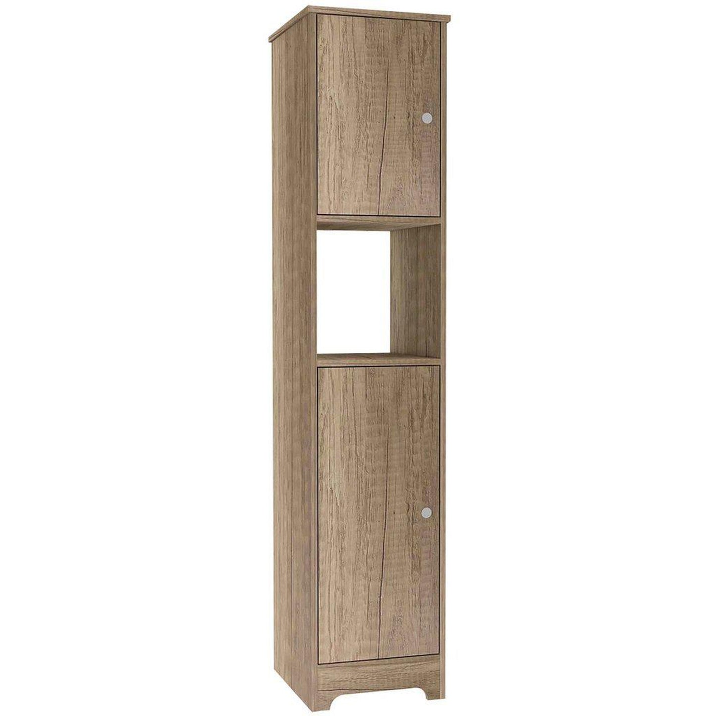 TUHOME Ibis 68" Weathered Oak Freestanding Linen Cabinet With Open Shelf