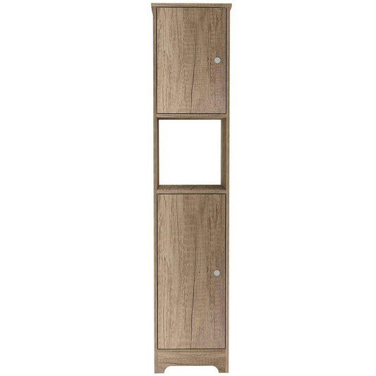TUHOME Ibis 68" Weathered Oak Freestanding Linen Cabinet With Open Shelf