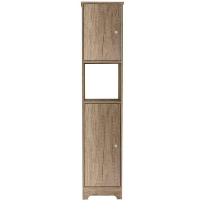 TUHOME Ibis 68" Weathered Oak Freestanding Linen Cabinet With Open Shelf