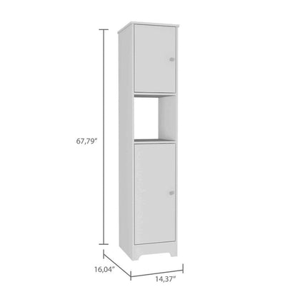 TUHOME Ibis 68" White Freestanding Linen Cabinet With Open Shelf
