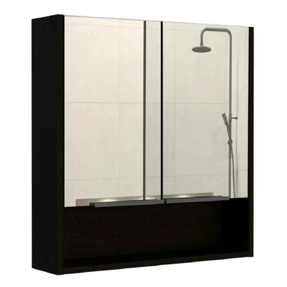 TUHOME Jaspe 24" x 25" Black Wengue Wall-Mounted Mirror Medicine Cabinet With Wide-Open Shelf