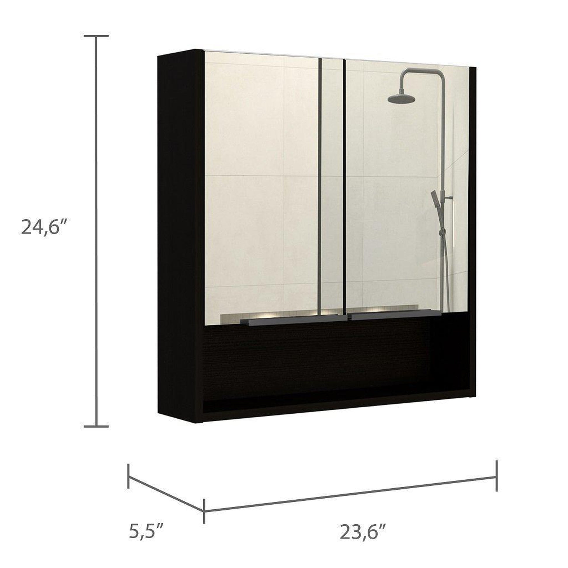 TUHOME Jaspe 24" x 25" Black Wengue Wall-Mounted Mirror Medicine Cabinet With Wide-Open Shelf