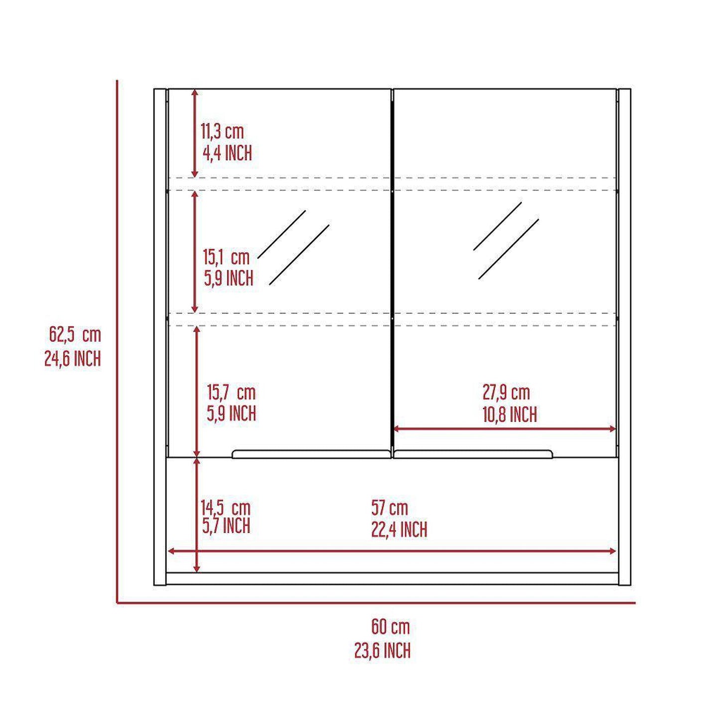 TUHOME Jaspe 24" x 25" Black Wengue Wall-Mounted Mirror Medicine Cabinet With Wide-Open Shelf