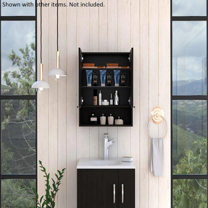 TUHOME Jaspe 24" x 25" Black Wengue Wall-Mounted Mirror Medicine Cabinet With Wide-Open Shelf