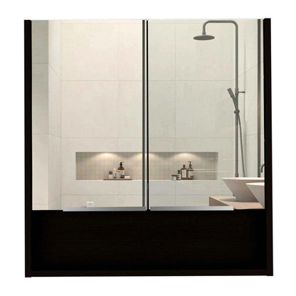 TUHOME Jaspe 24" x 25" Black Wengue Wall-Mounted Mirror Medicine Cabinet With Wide-Open Shelf