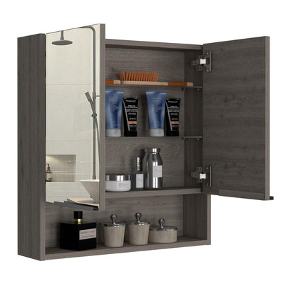 TUHOME Jaspe 24" x 25" Light Oak Wall-Mounted Mirror Medicine Cabinet With Wide-Open Shelf