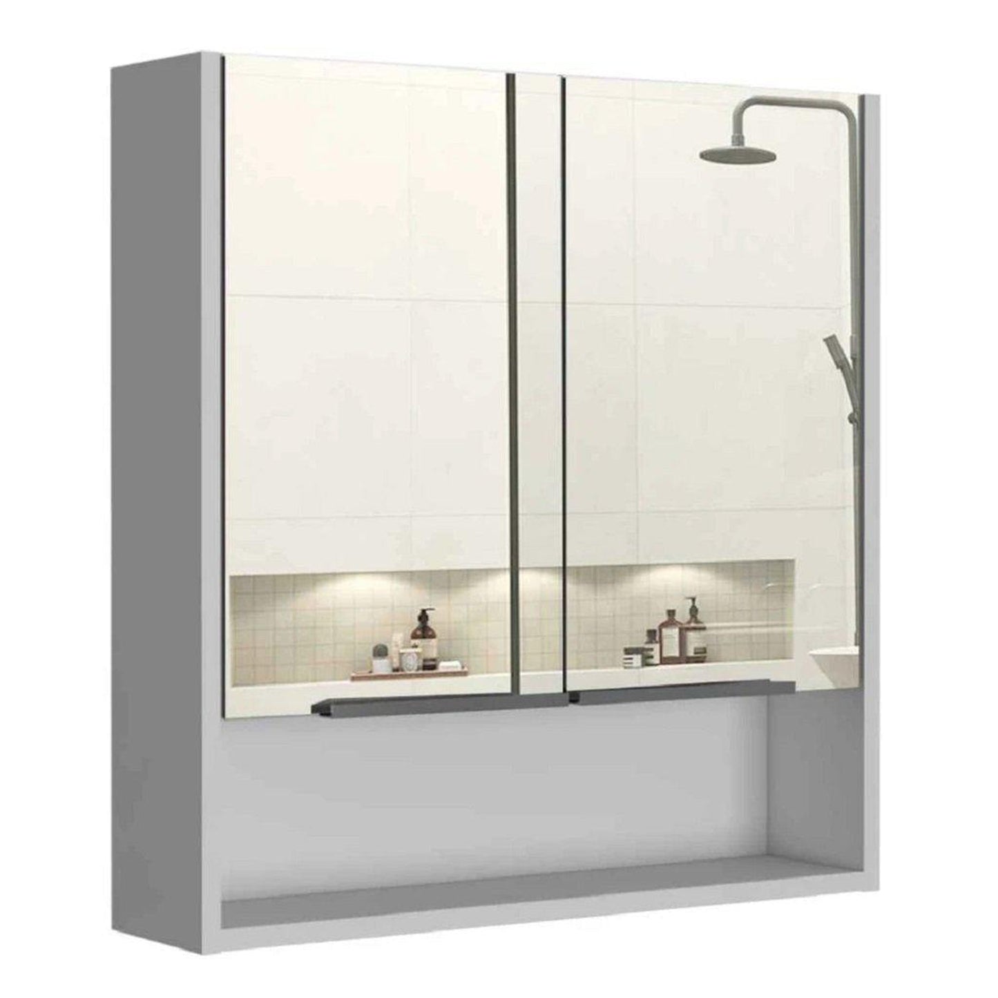 TUHOME Jaspe 24" x 25" White Wall-Mounted Mirror Medicine Cabinet With Wide-Open Shelf