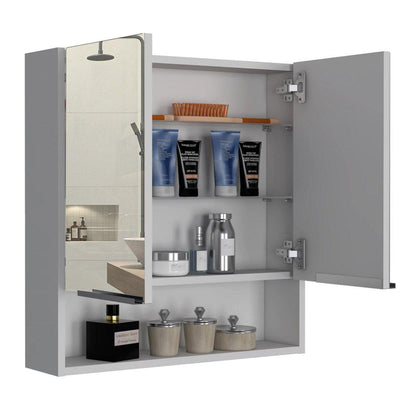 TUHOME Jaspe 24" x 25" White Wall-Mounted Mirror Medicine Cabinet With Wide-Open Shelf