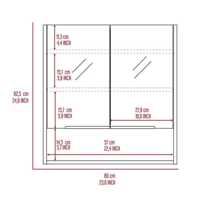 TUHOME Jaspe 24" x 25" White Wall-Mounted Mirror Medicine Cabinet With Wide-Open Shelf