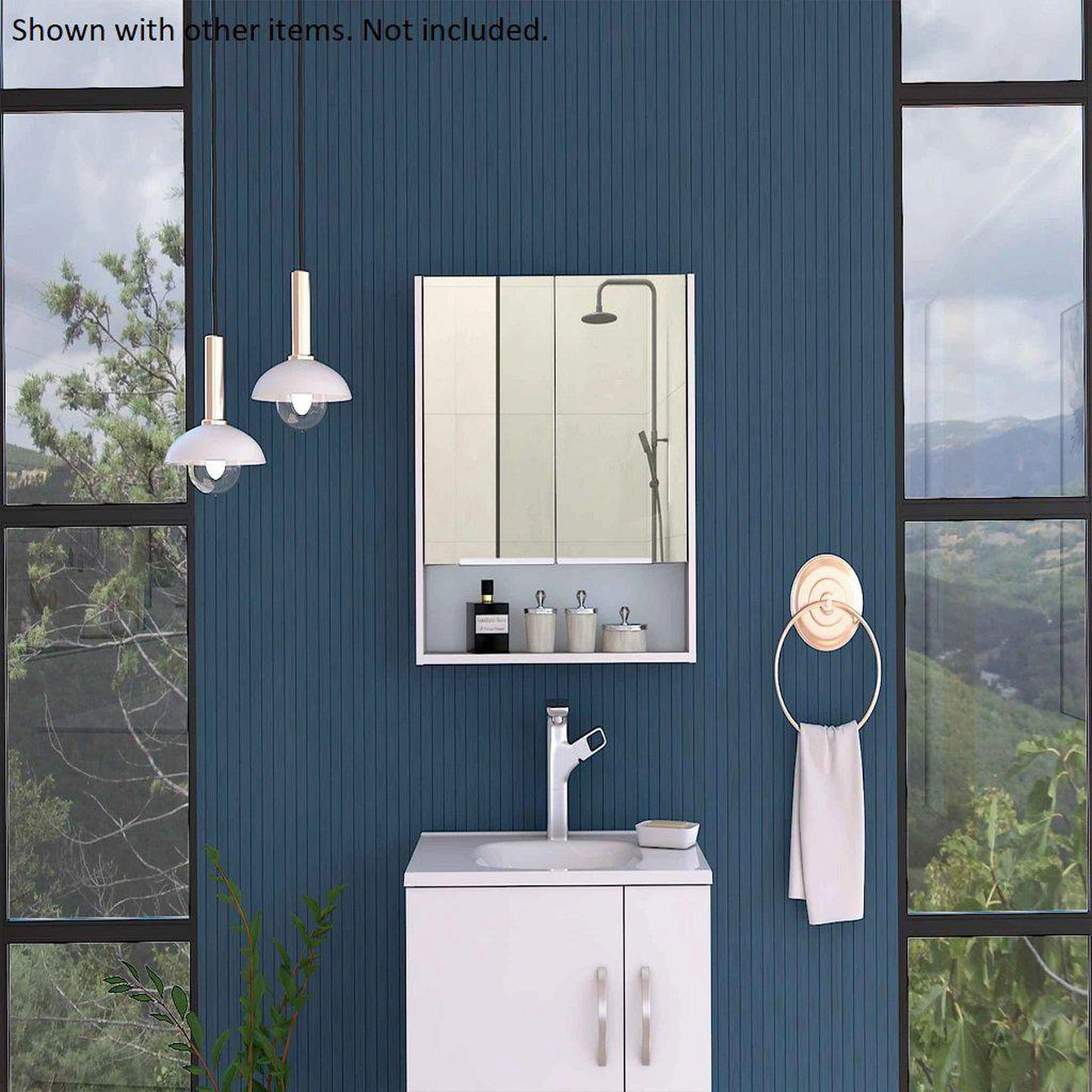TUHOME Jaspe 24" x 25" White Wall-Mounted Mirror Medicine Cabinet With Wide-Open Shelf