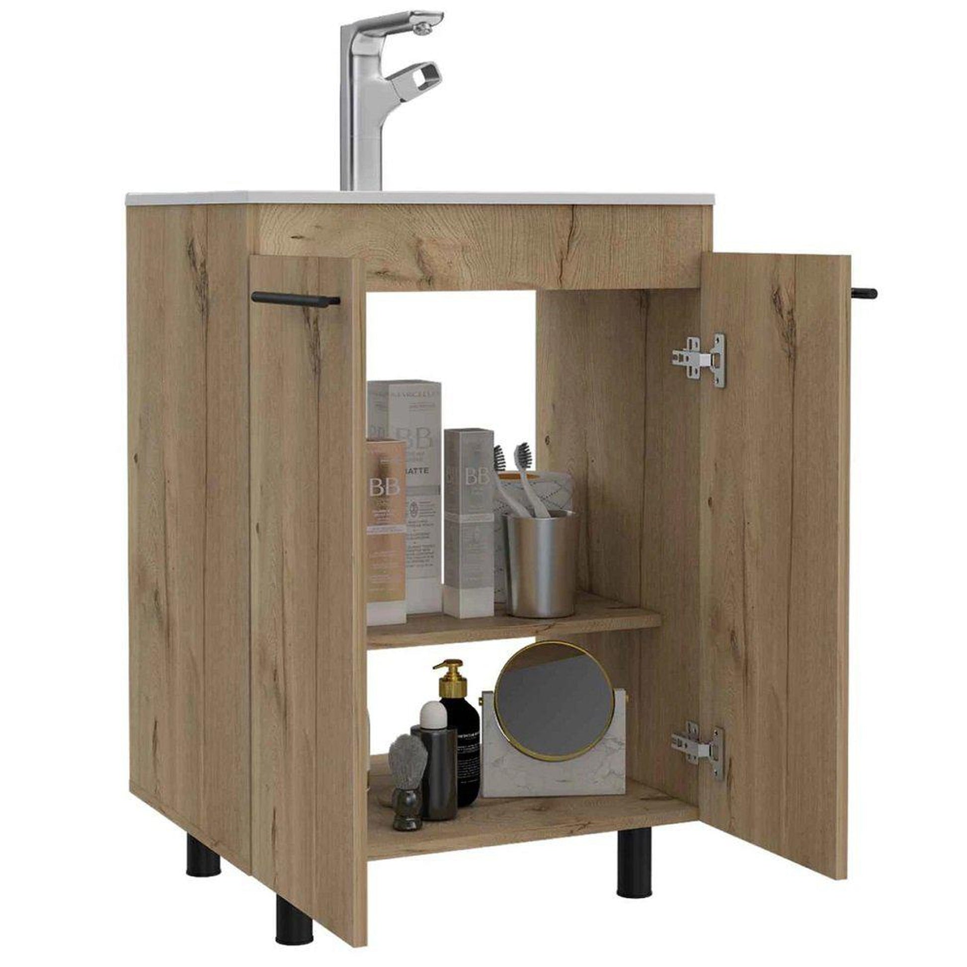 TUHOME Khari 24" Light Oak Freestanding Vanity With Adjustable Legs