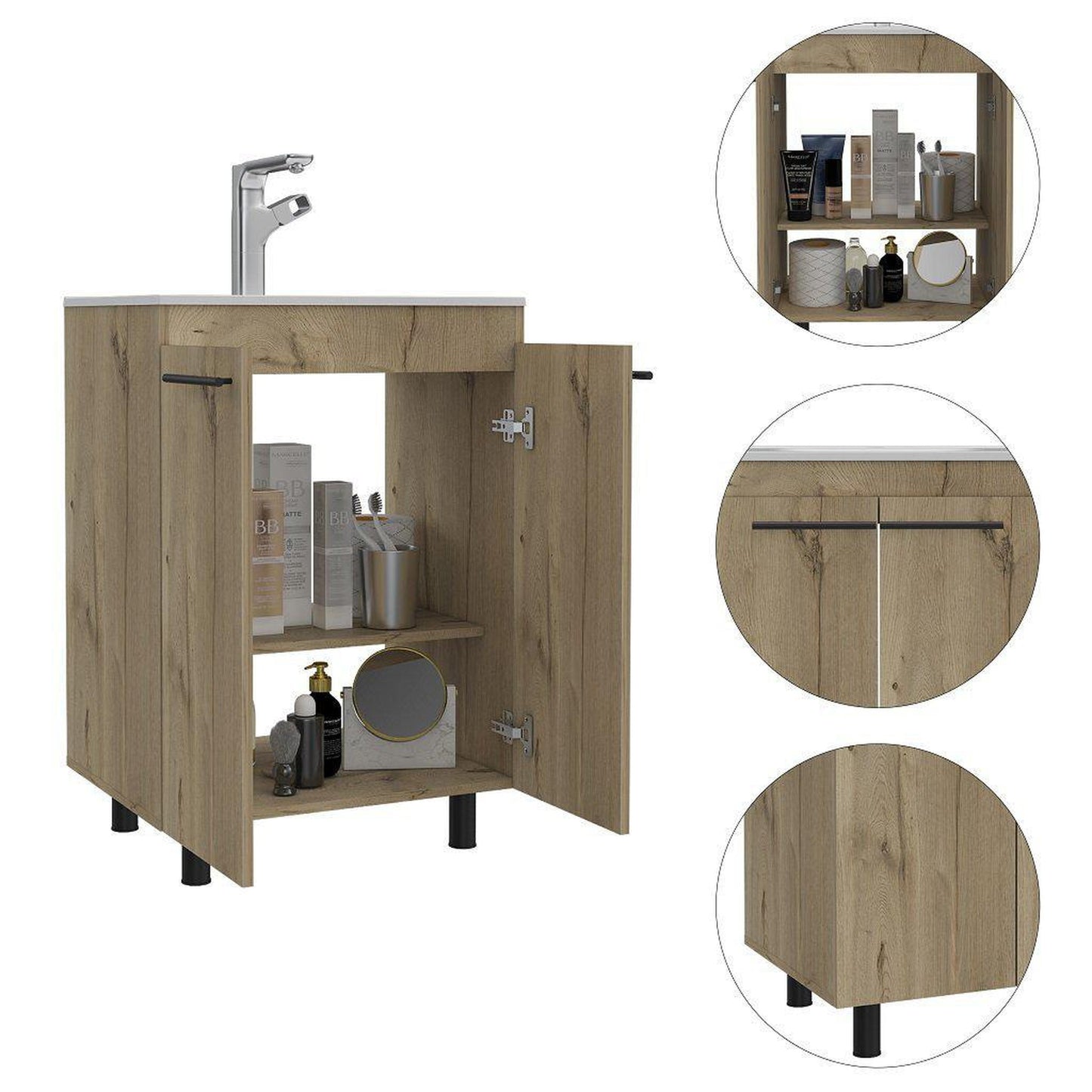 TUHOME Khari 24" Light Oak Freestanding Vanity With Adjustable Legs