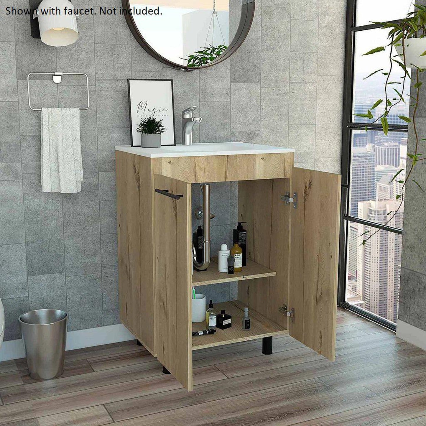 TUHOME Khari 24" Light Oak Freestanding Vanity With Adjustable Legs