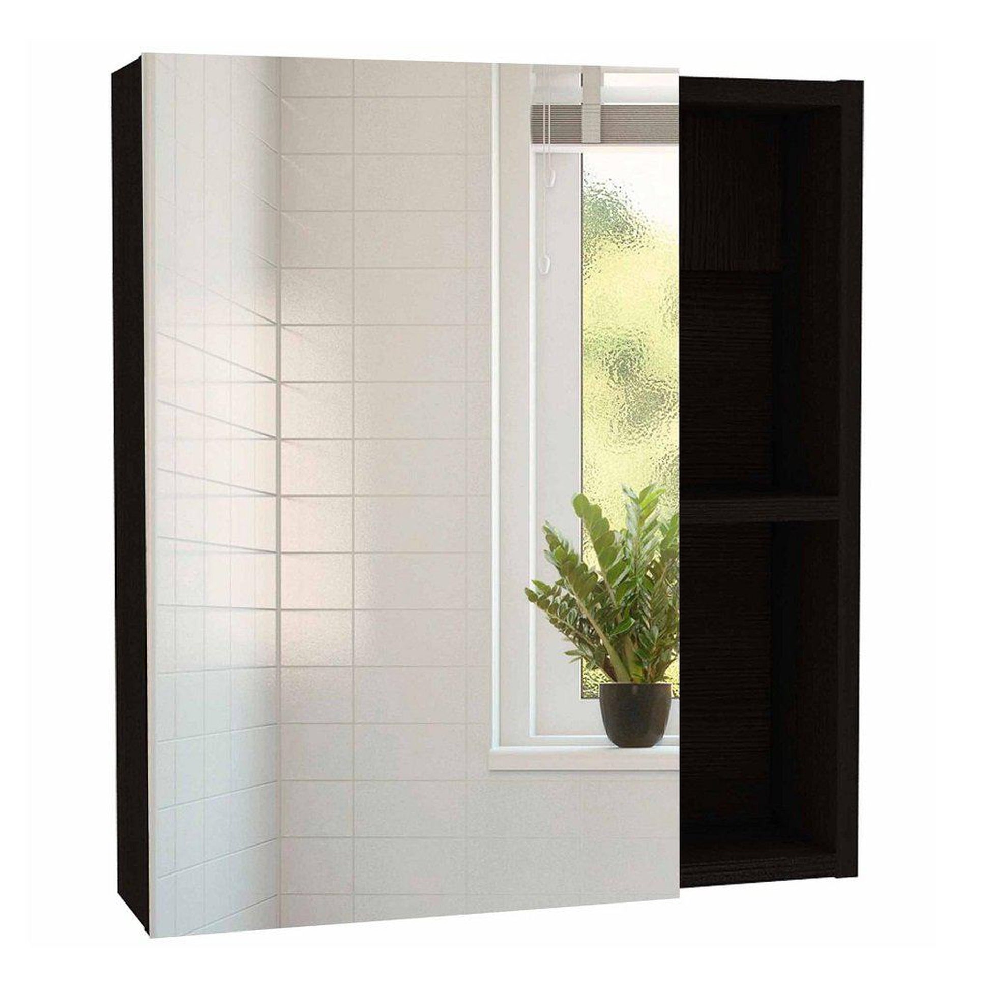 TUHOME Labelle 18" x 20" Black Wengue Wall-Mounted Mirror Medicine Cabinet With 2 Open Shelves