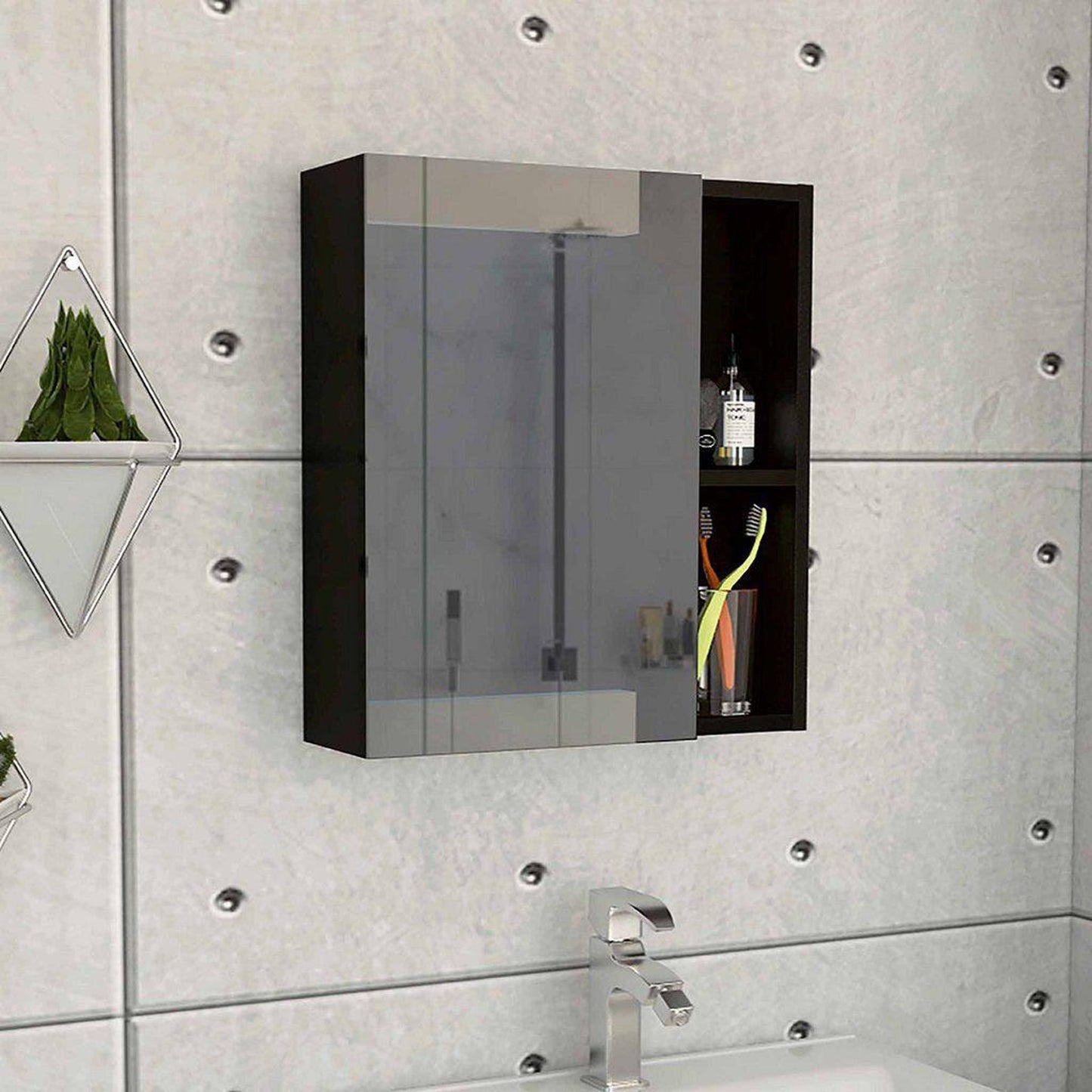 TUHOME Labelle 18" x 20" Black Wengue Wall-Mounted Mirror Medicine Cabinet With 2 Open Shelves