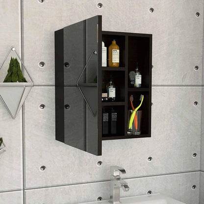 TUHOME Labelle 18" x 20" Black Wengue Wall-Mounted Mirror Medicine Cabinet With 2 Open Shelves