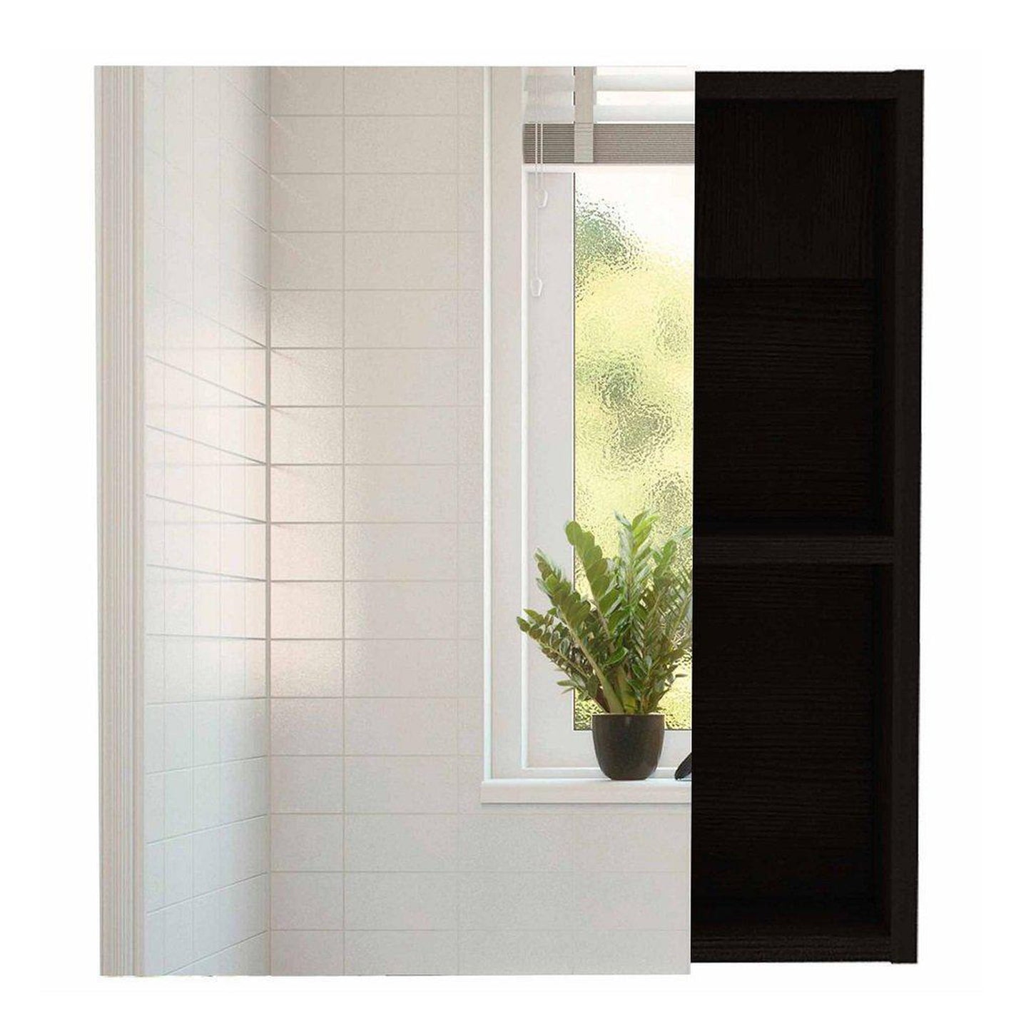 TUHOME Labelle 18" x 20" Black Wengue Wall-Mounted Mirror Medicine Cabinet With 2 Open Shelves