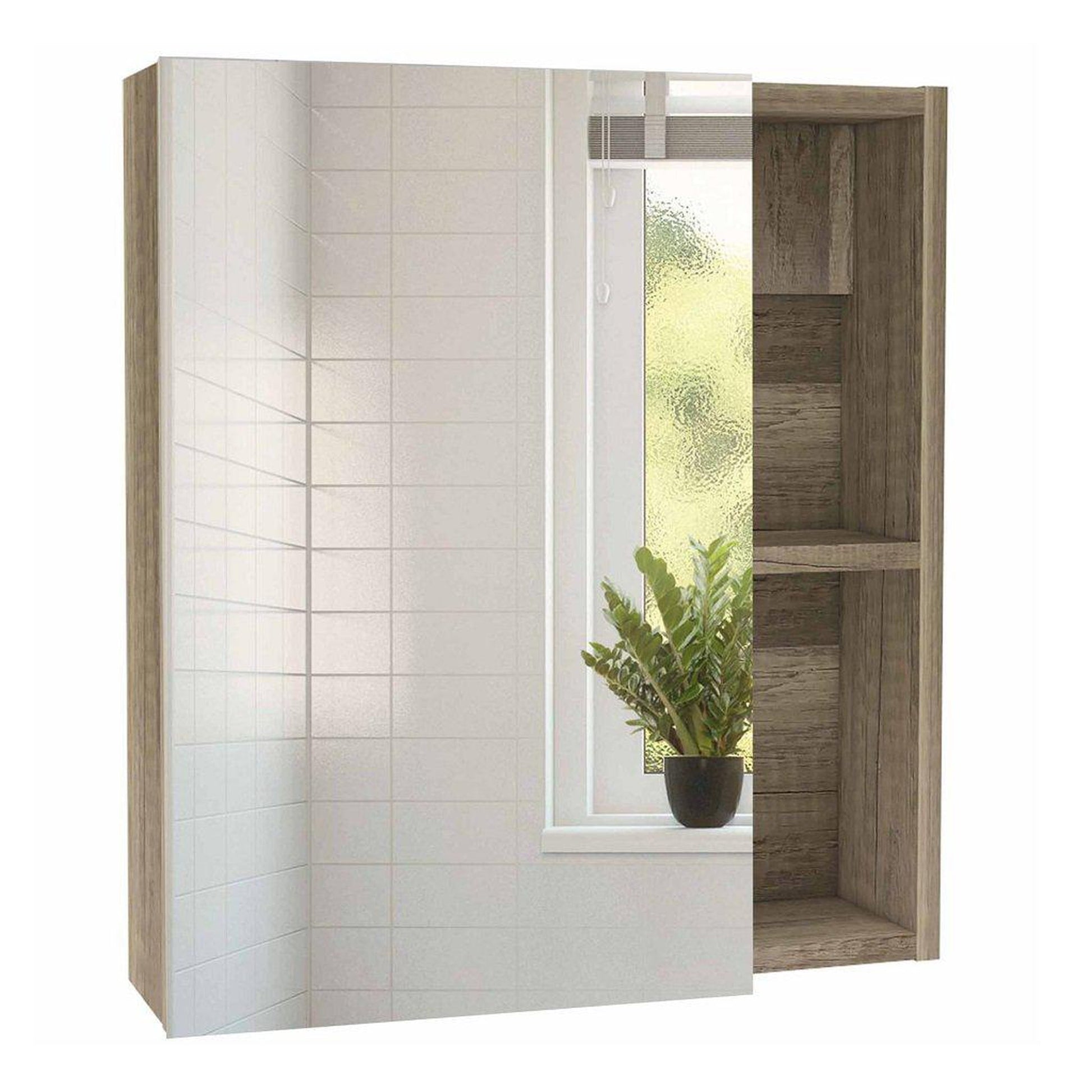 TUHOME Labelle 18" x 20" Weathered Oak Wall-Mounted Mirror Medicine Cabinet With 2 Open Shelves