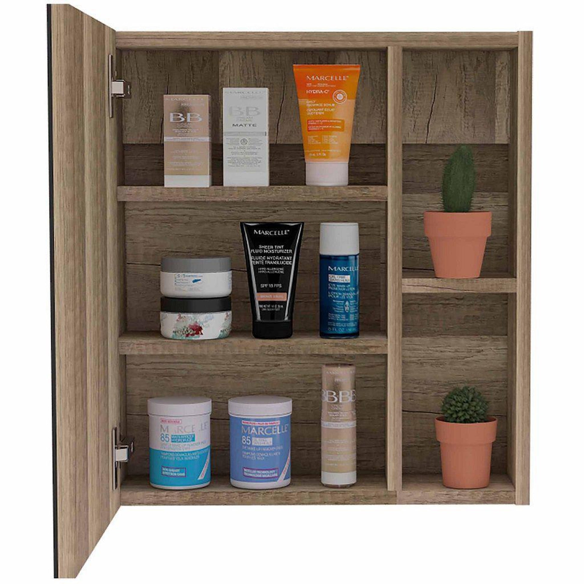 TUHOME Labelle 18" x 20" Weathered Oak Wall-Mounted Mirror Medicine Cabinet With 2 Open Shelves