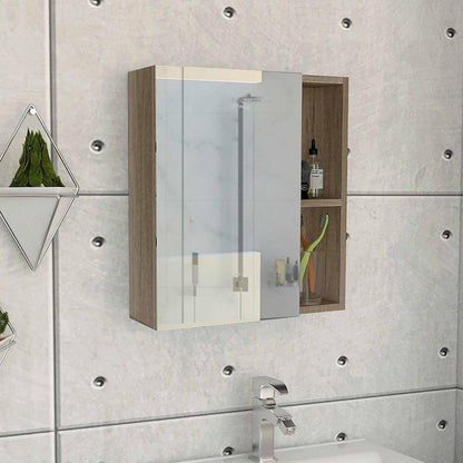 TUHOME Labelle 18" x 20" Weathered Oak Wall-Mounted Mirror Medicine Cabinet With 2 Open Shelves