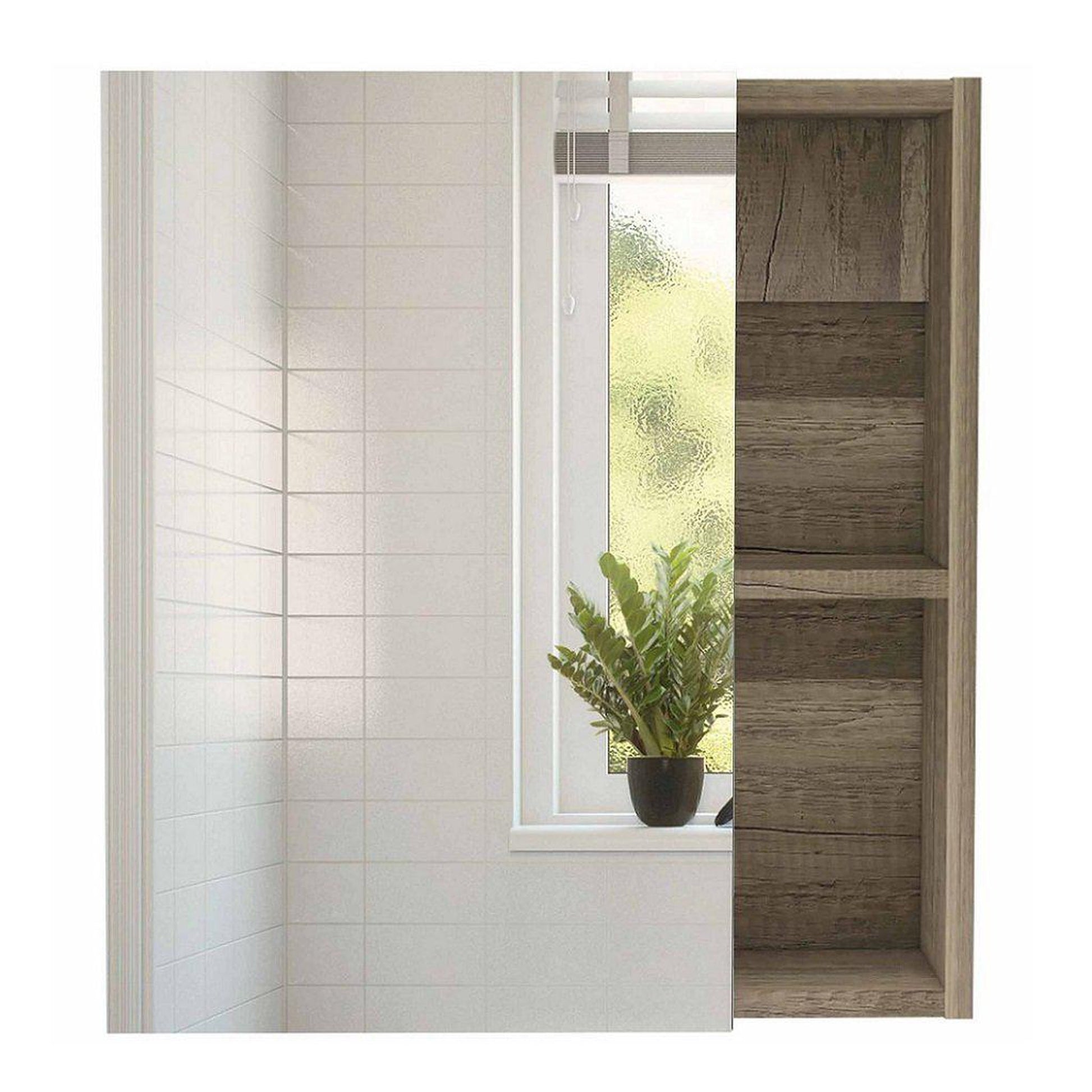 TUHOME Labelle 18" x 20" Weathered Oak Wall-Mounted Mirror Medicine Cabinet With 2 Open Shelves