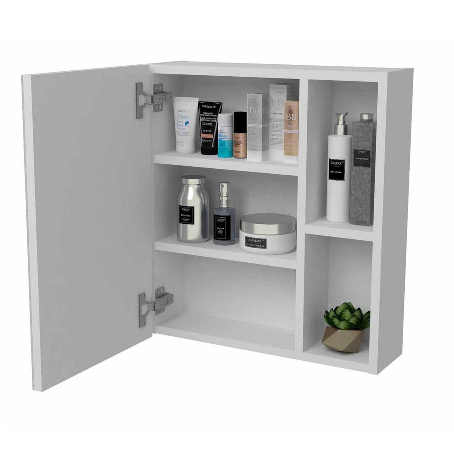 TUHOME Labelle 18" x 20" White Wall-Mounted Mirror Medicine Cabinet With 2 Open Shelves