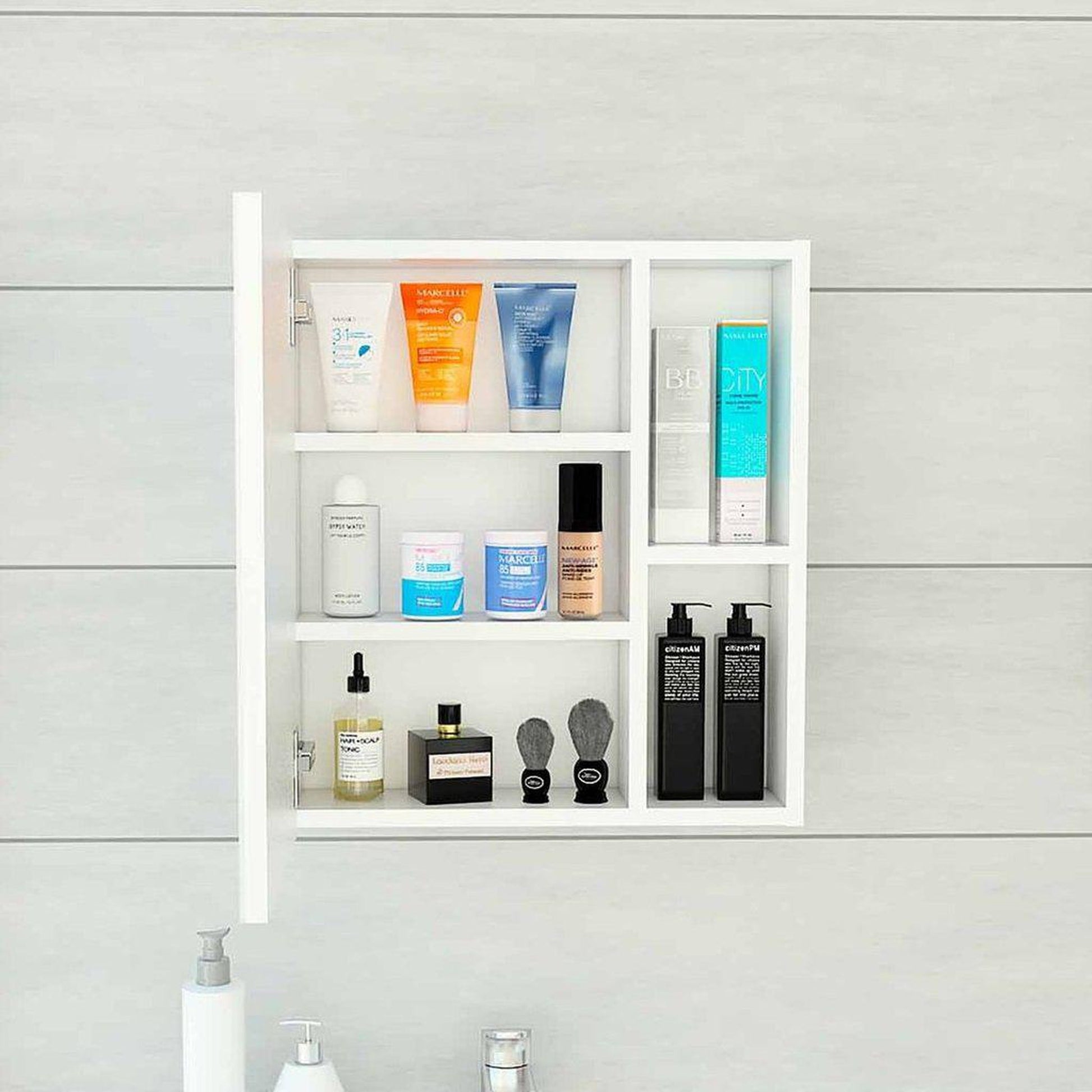 TUHOME Labelle 18" x 20" White Wall-Mounted Mirror Medicine Cabinet With 2 Open Shelves