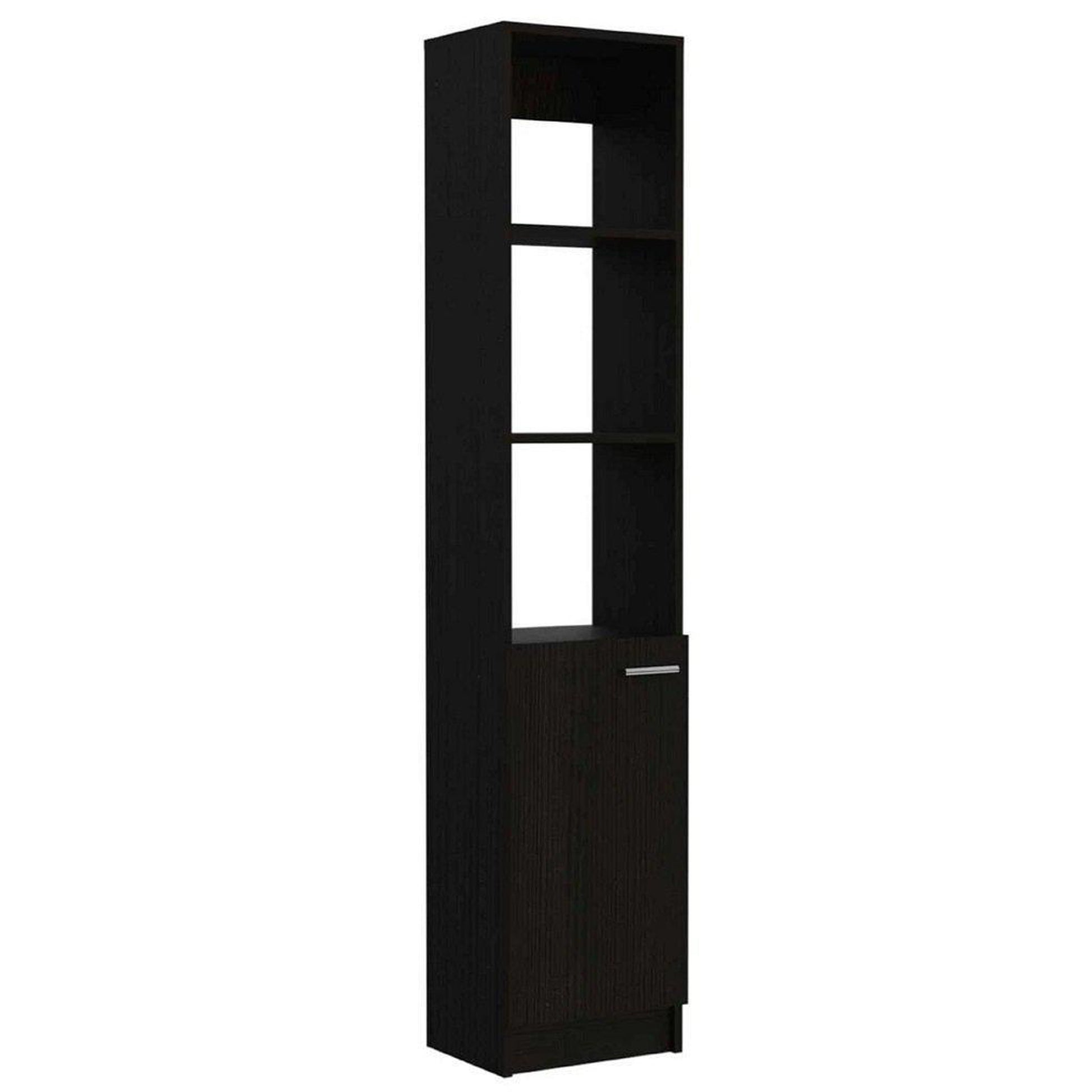 TUHOME Malaga 63" Black Wengue Freestanding Linen Cabinet With 3 Open Shelves