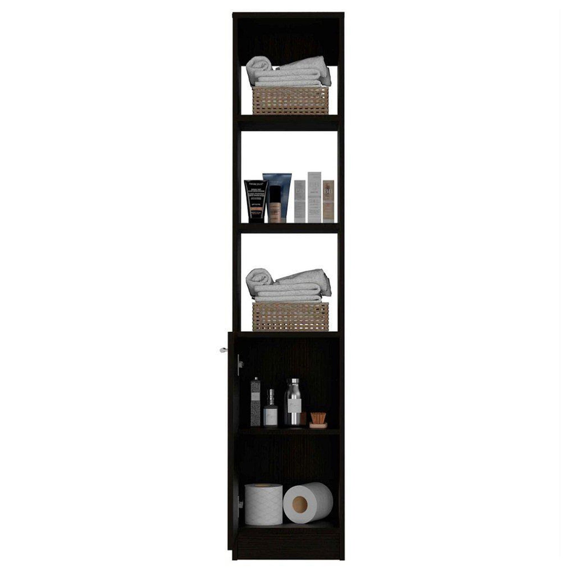 TUHOME Malaga 63" Black Wengue Freestanding Linen Cabinet With 3 Open Shelves