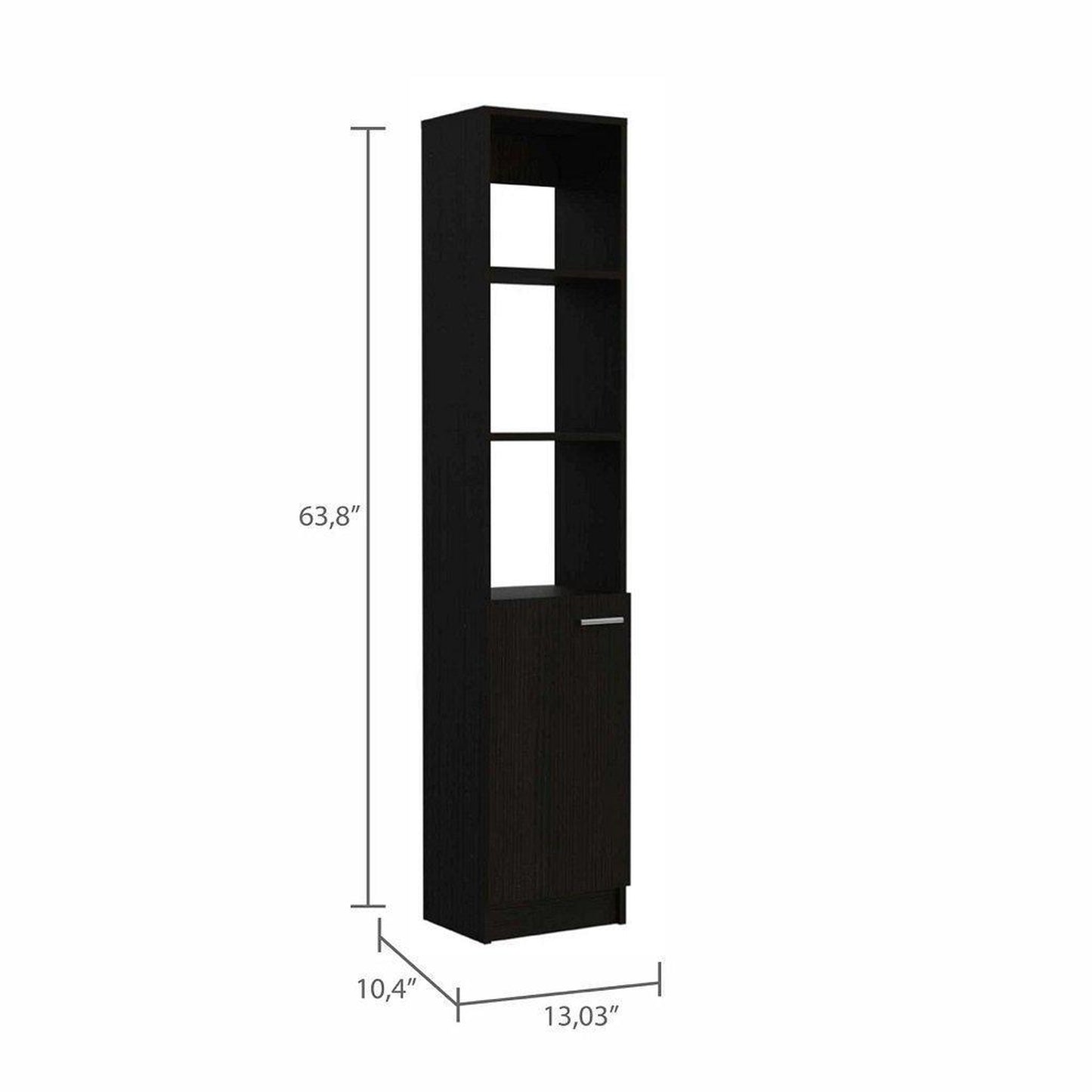 TUHOME Malaga 63" Black Wengue Freestanding Linen Cabinet With 3 Open Shelves