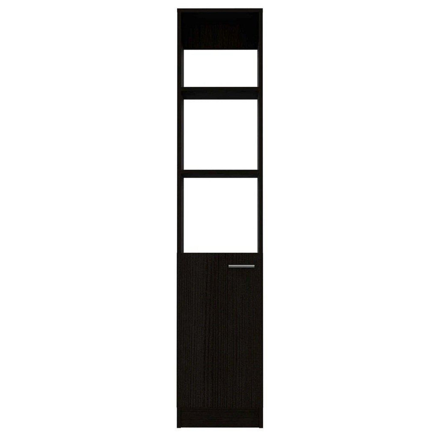 TUHOME Malaga 63" Black Wengue Freestanding Linen Cabinet With 3 Open Shelves