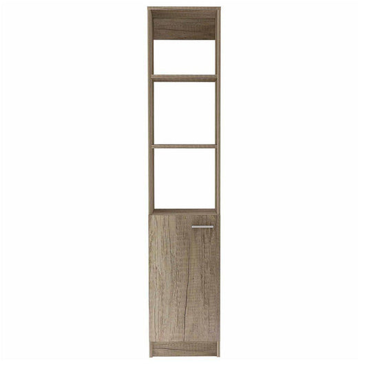 TUHOME Malaga 63" Weathered Oak Freestanding Linen Cabinet With 3 Open Shelves