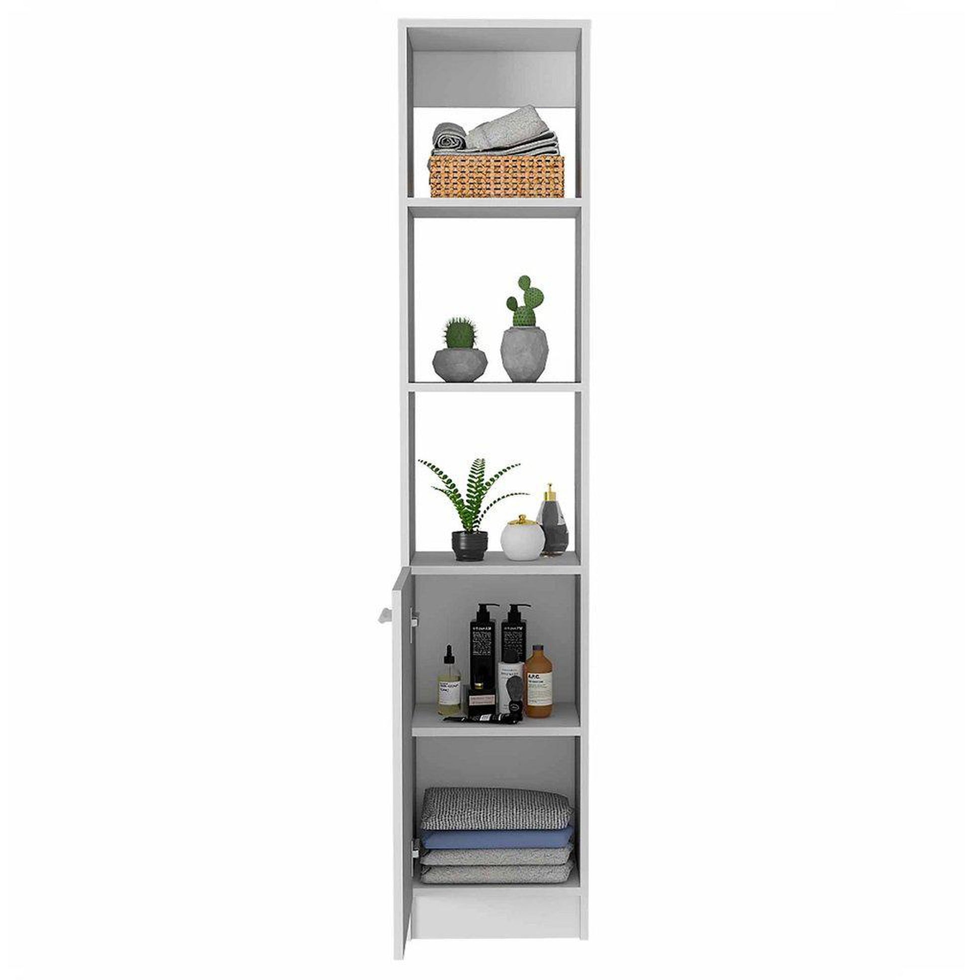 TUHOME Malaga 63" White Freestanding Linen Cabinet With 3 Open Shelves