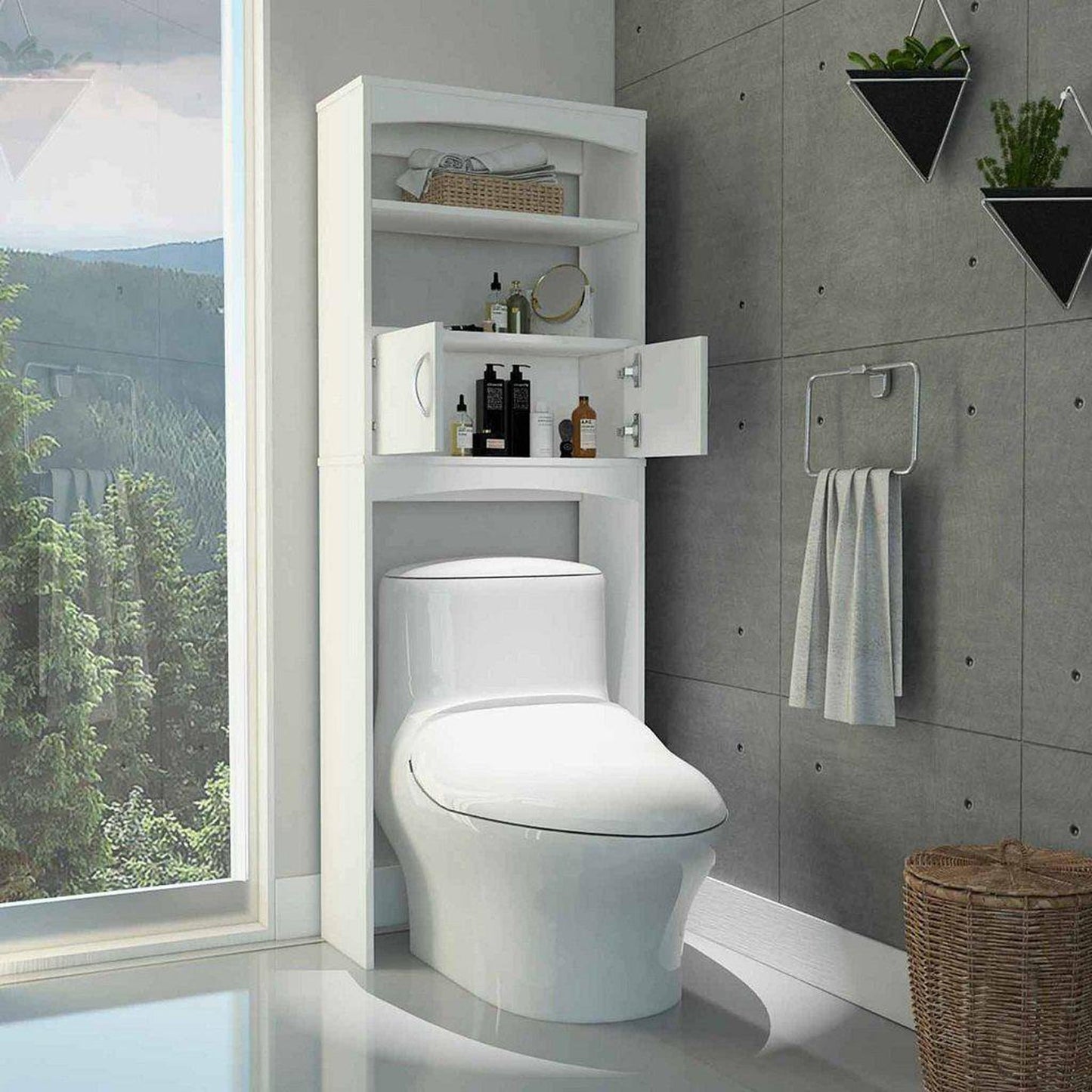 TUHOME Malta 24" x 65" White Freestanding Over-The-Toilet Cabinet With 2 Open Shelves