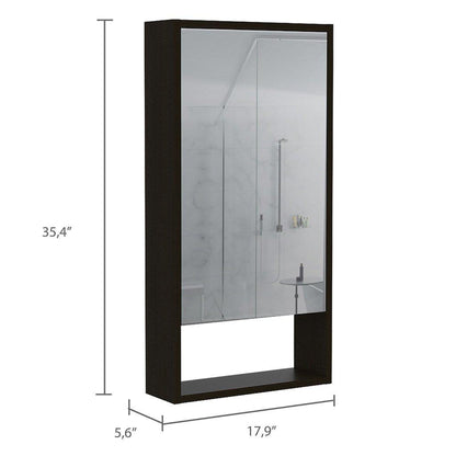 TUHOME Mariana 18" x 35" Black Wengue Wall-Mounted Mirror Medicine Cabinet With Open Shelf
