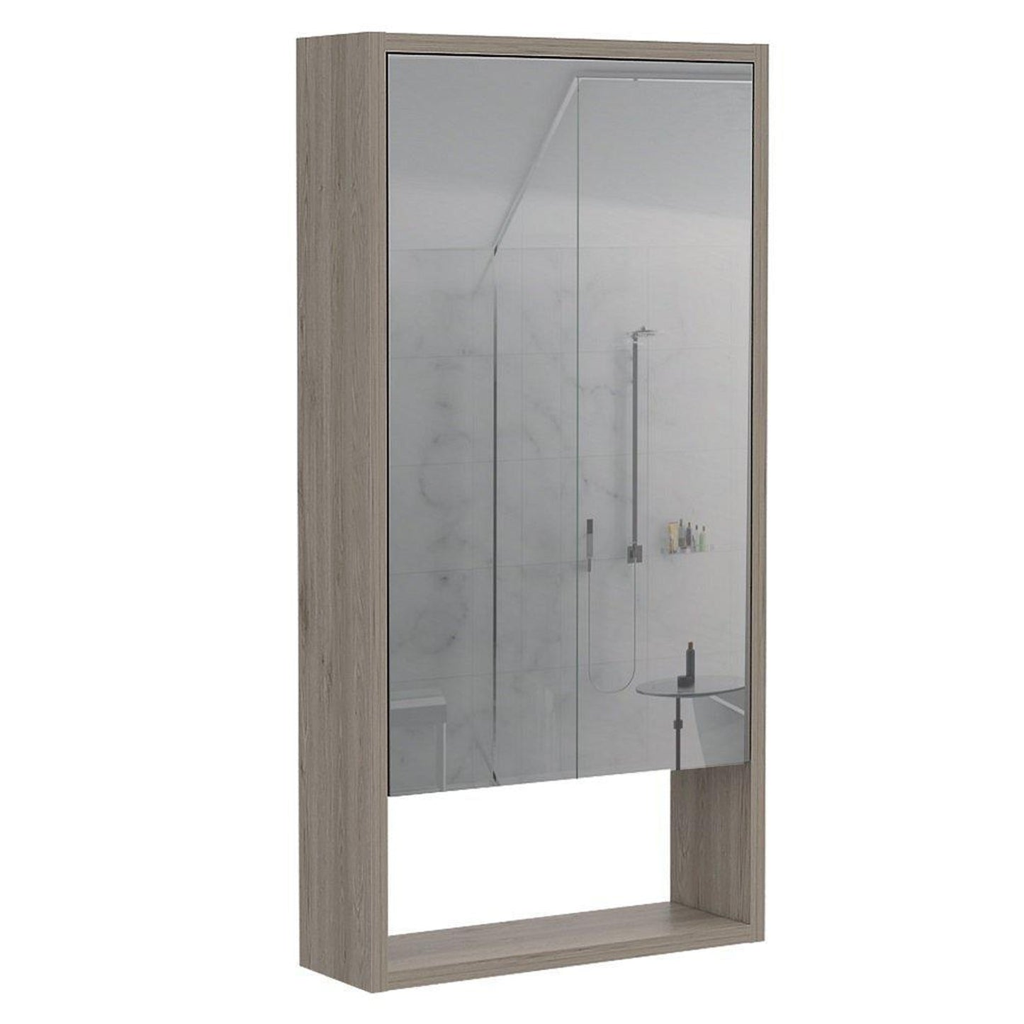 TUHOME Mariana 18" x 35" Light Oak Wall-Mounted Mirror Medicine Cabinet With Open Shelf