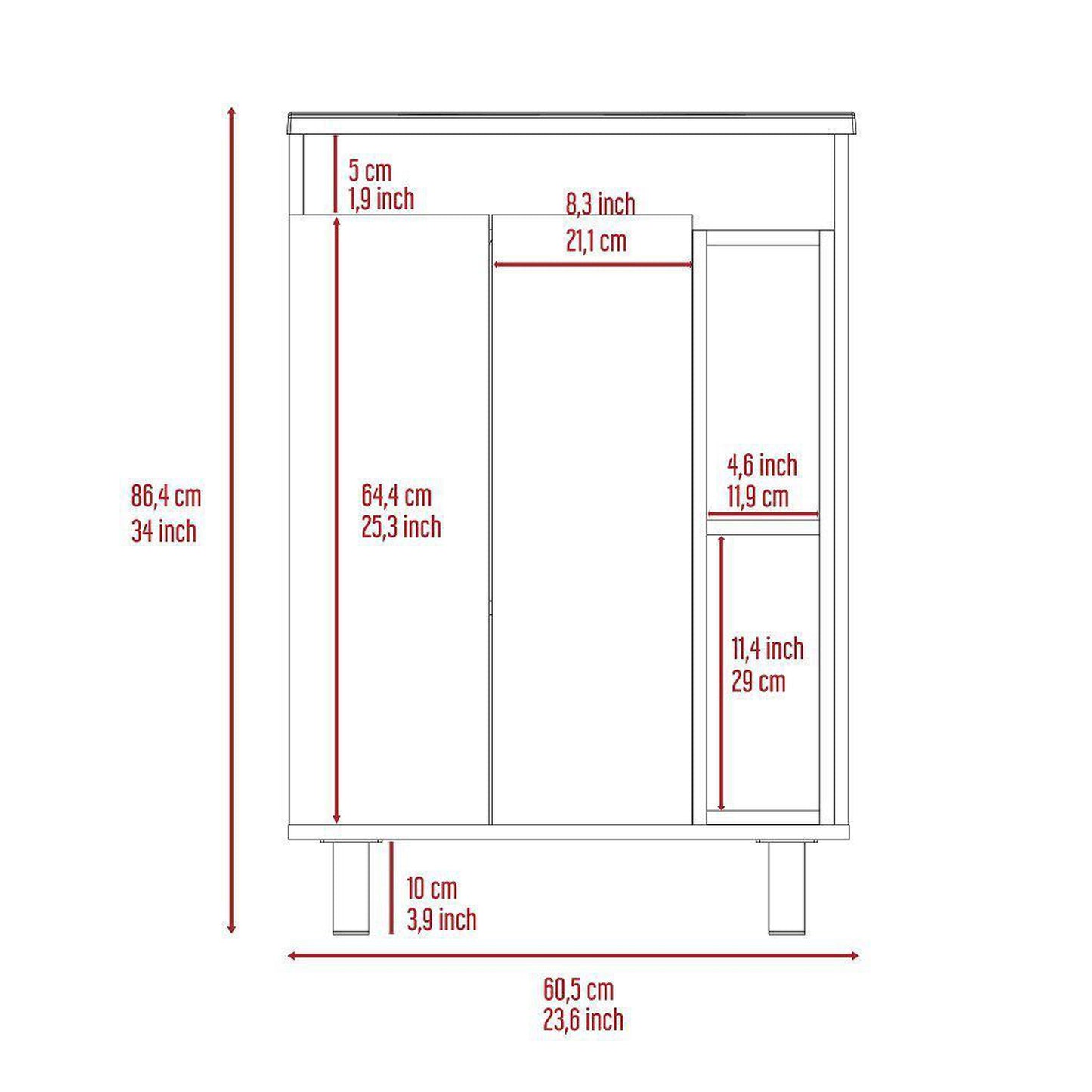 TUHOME Meka 24" White Freestanding Vanity With Open Cubbies