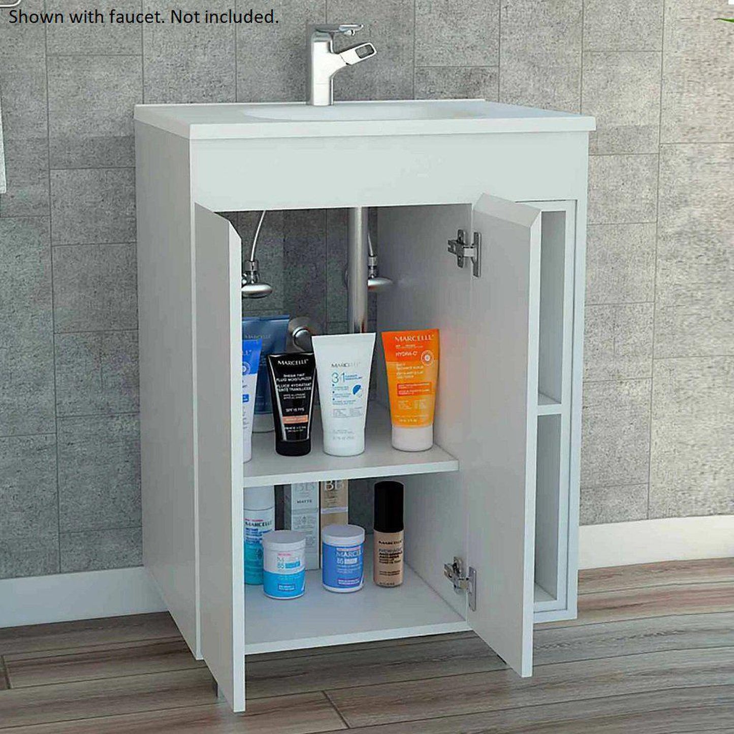 TUHOME Meka 24" White Freestanding Vanity With Open Cubbies