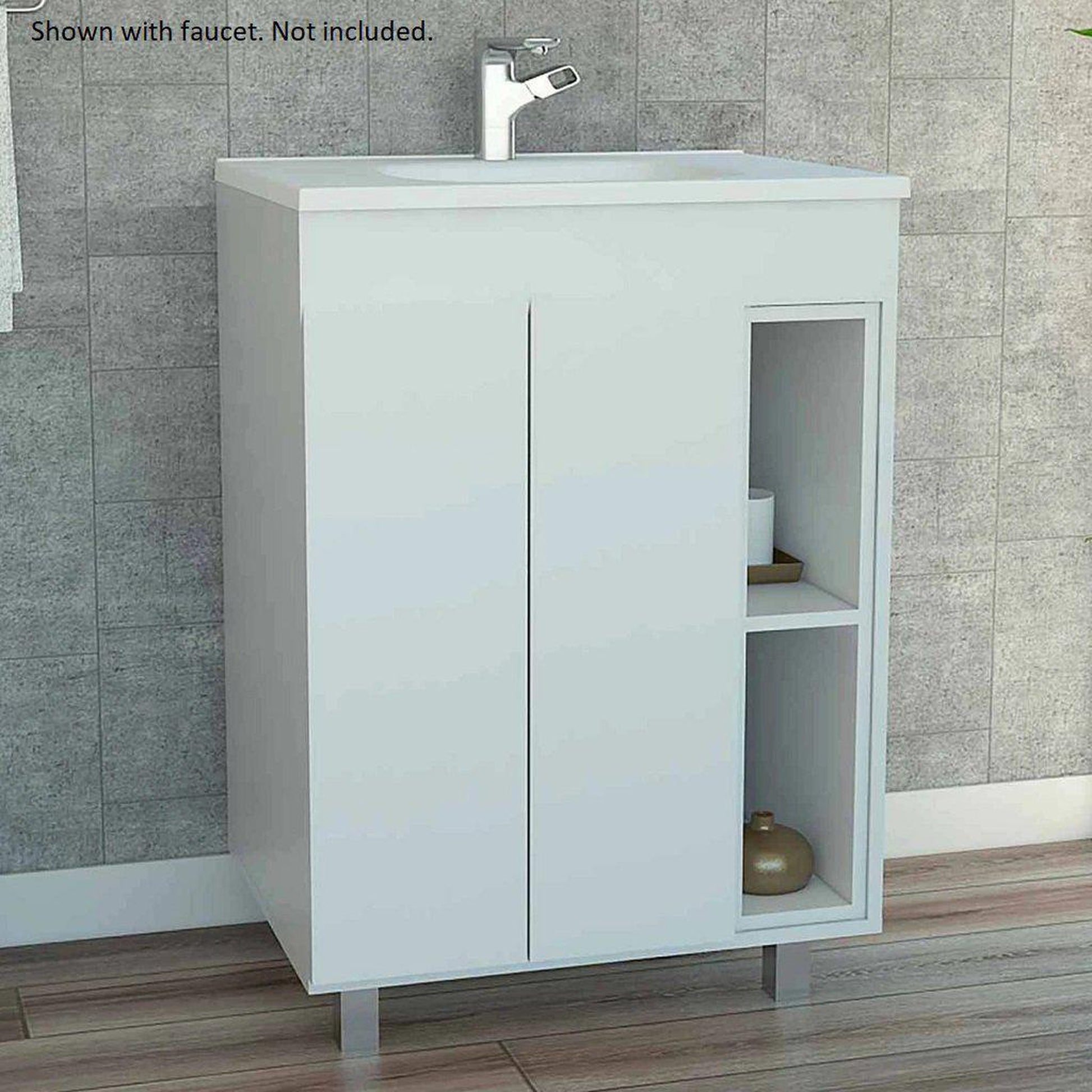 TUHOME Meka 24" White Freestanding Vanity With Open Cubbies