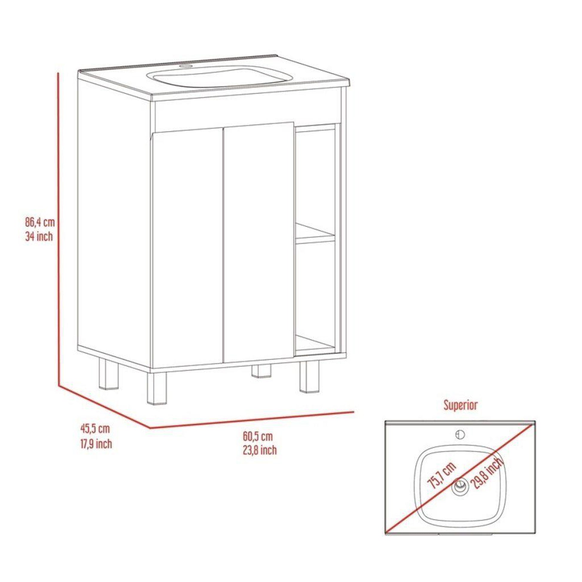 TUHOME Meka 24" White Freestanding Vanity With Open Cubbies