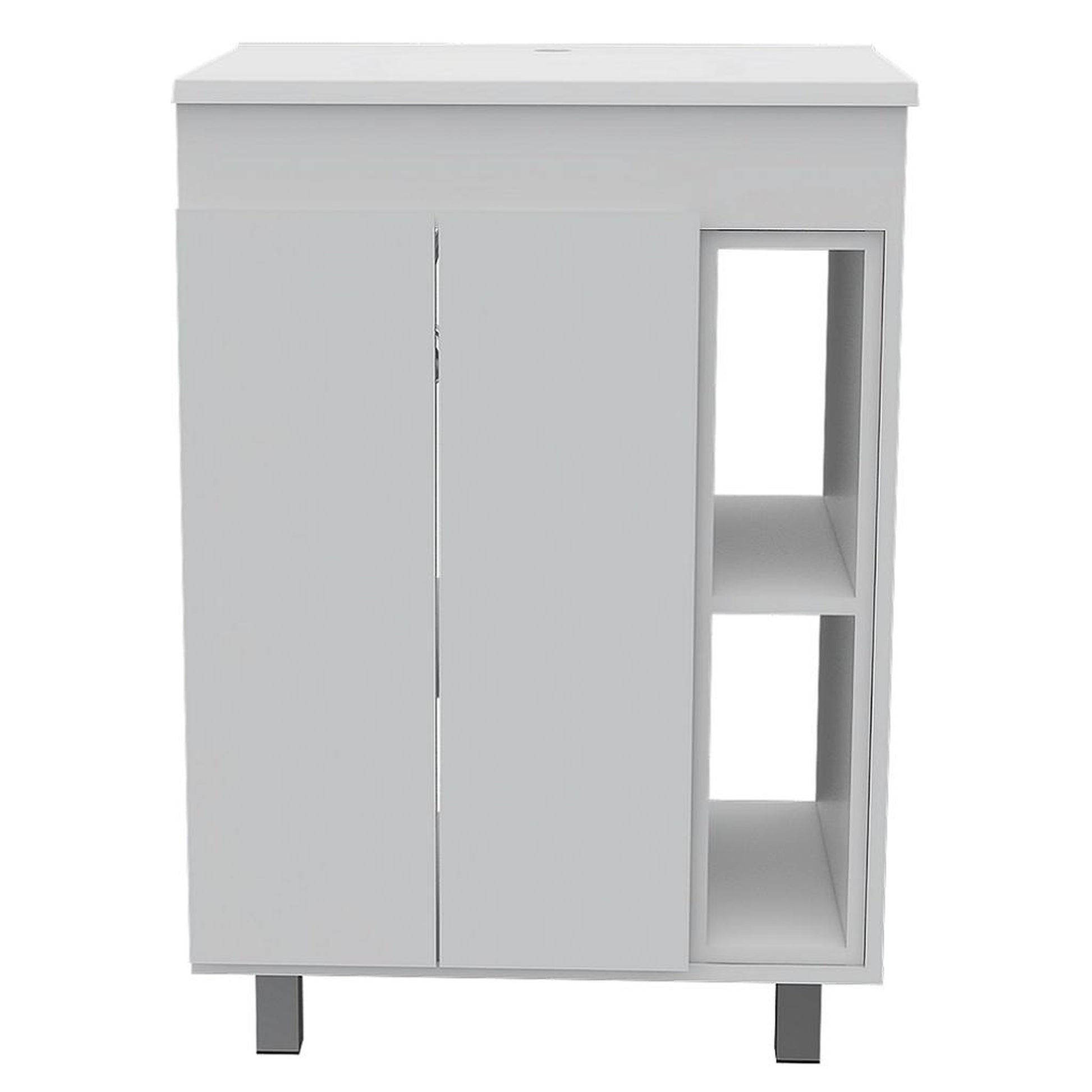 TUHOME Meka 24" White Freestanding Vanity With Open Cubbies